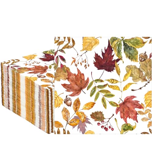 50 Pcs Fall Leaves Party Napkins Maple Leaf Paper...