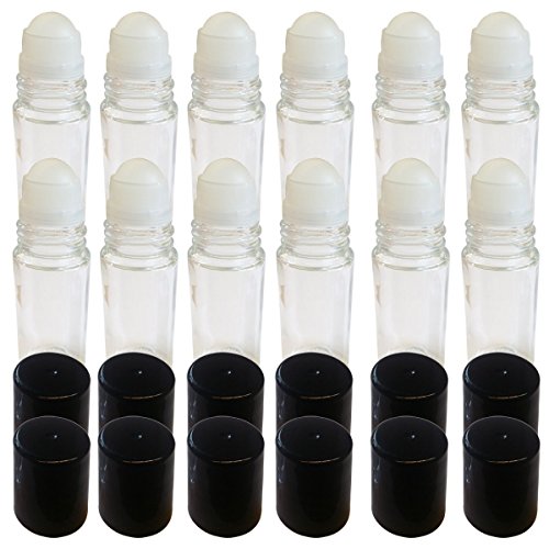 12 Pack of Roll On Empty Glass Bottles for Essential Oils - Refillable Roller Color Roll On - Bulk - 30 ml 1 oz Pack of 12 -Clear Color