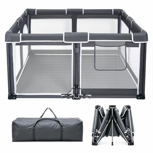 Image of 71x59 Foldable Baby Playpen with Mat, Portable Playard, 1-Min Setup