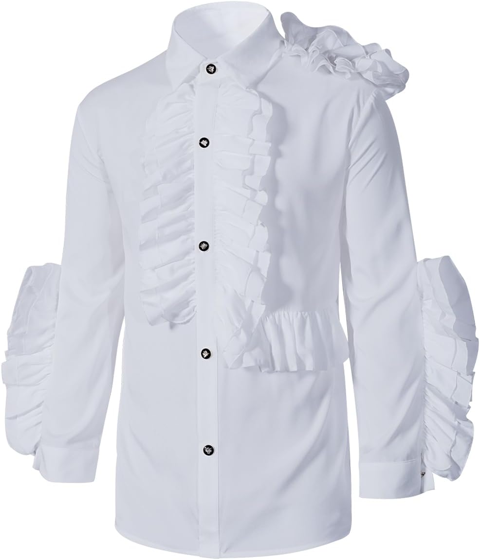 Elegant Men's Designer Ruffle Blouse Tuxedo Shirt - Perfect for Galas, Stage Performances, and Red Carpet Runways