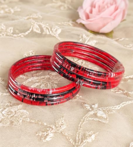 Image of NMII Premium Glass Bangle Set for Women | Multicolor Designer Kangan | Fancy Kanch ki Chudiya | 3D Transparent Chudi Set | Wedding & Festive Occasions Bangles