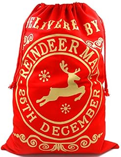 TRIXES Santa Sack Extra Large Red - Christmas Reindeer Post Style Draw String Present Bag Sack - Gift Wrapping - Large Capacity