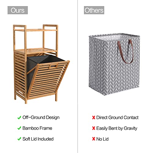 Bamboo Tilt-Out Laundry Hamper Cabinet, Bathroom Storage Cabinet With Basket, Shelves And Handles For Clothes, Bedroom, Bathroom And Closet #TOP3