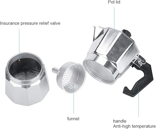 Miniatura 6 de Cafetera de café expreso italiano, cafetera Greca italiana, 2 tazas de 3.4 fl oz, estufa de aluminio, café, uso en casa, oficina, regalo para amigos