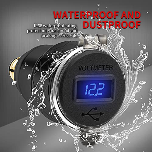 Image of DaierTek DIN Hella Plug to Dual USB Charger Adapter for BMW Triumph Tiger Ducati Motorcycle Quick Charge QC 3.0 Powerlet Waterproof with Blue LED Voltmeter