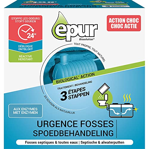 Epur - Urgence fosses, Stop Odeur, Formule naturelle aux enzymes, Dissout bouchons, graisses, savons, papiers et stimule la flore bactérienne, sachet 3 x 200 g