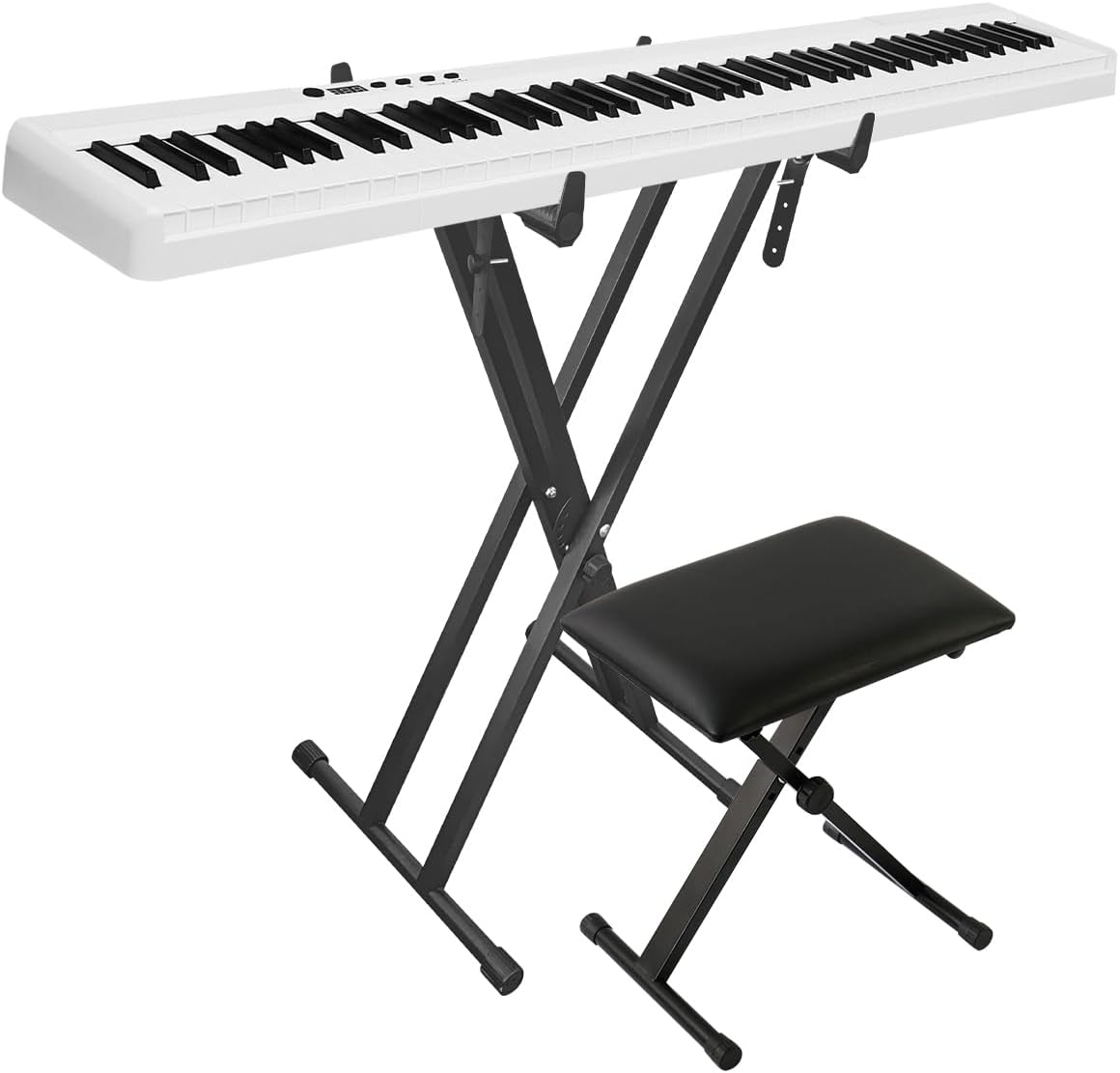 Ｌｏｎｇｅｙｅ Longeye Extra Stability Piano Stand and Bench for 88-Key & 61-Key Piano Keyboard, Adjustable Piano Chair with cushion, Foldable X-Style Stand, Padded Seat, Compact, Black