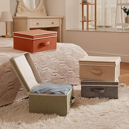 BrilliantJo Aufbewahrungsboxen mit Deckel, Faltbarer Aufbewahrungskorb für Kleidung mit Griff für Spielzeug, Bücher, Schrank, Schlafzimmer, Zuhause, 4-Farbige-Set 33,5 x 31,75 x 17,5 cm