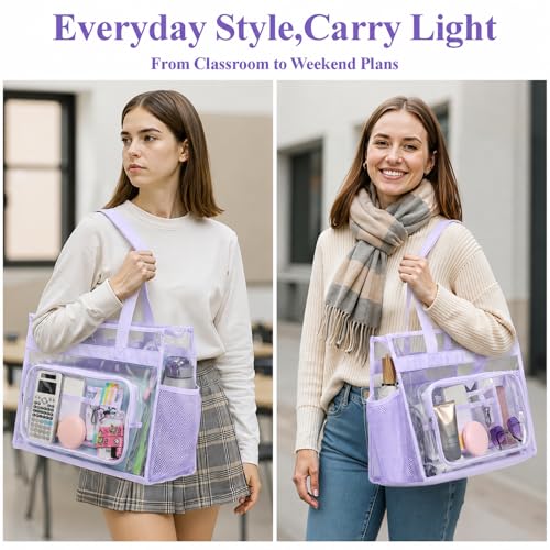 Image of PACKISM Clear Tote Bag for School - Large Heavy Duty Clear Tote for Girls | See Through PVC, Wide Zipper Opening, Front Pocket Keeps Essentials Visible for Students, Class, Work, Daily Carry, Age 12+