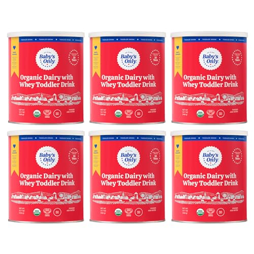 Image of Baby's Only Organic Dairy with Whey Toddler Drink, Milk Powder with Extra Whey Protein, Iron, Vitamin D, Toddlers 12 Months Old and Up, Organic Toddler Drink, Easy to Digest, 12.7 oz, 6 Pack