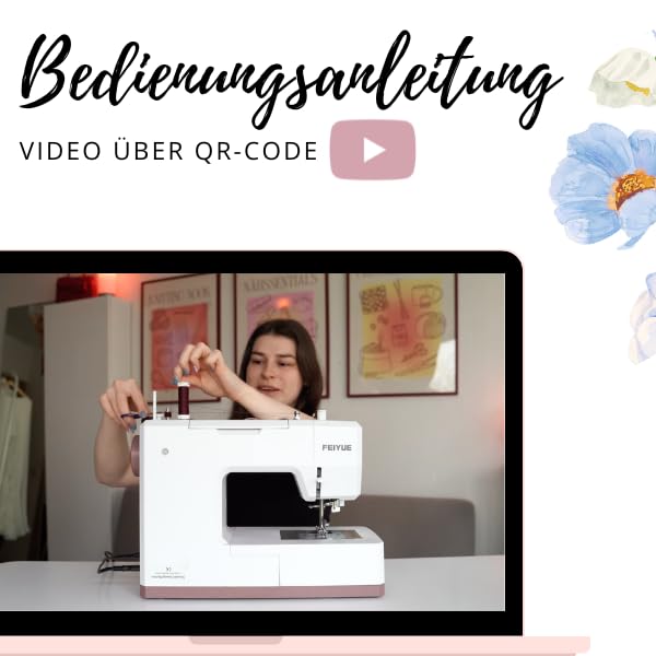 FEIYUE Flora Rosé Nähmaschine, 34 Stiche, LED, Freiarm, 38×16×28 cm, 6,4 kg, 100 W Servo, Elektrisch