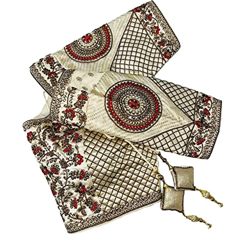 Pujia Mills Women's Copper Zari Multi Codding Embroidery with Sequins Half Sleeve Multicoloured Fancy Blouse (Angel), Cream-coloured, 42