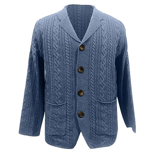Men's Shawl Collar Cardigan Sweater Slim Fit Button Cable Knitted Chunky Long Sleeve Winter Sweater with Pockets3