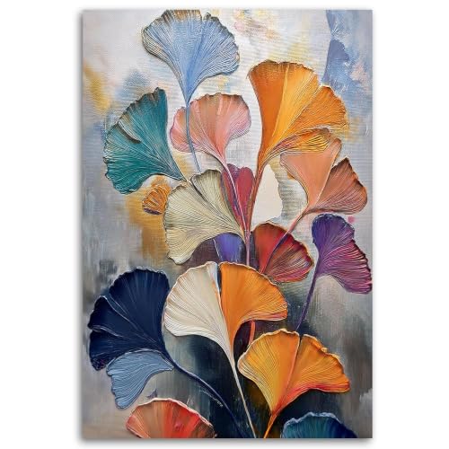 Pintura abstracta de hojas de ginkgo sobre lienzo moderno, decoración elegante de 50x70 cm