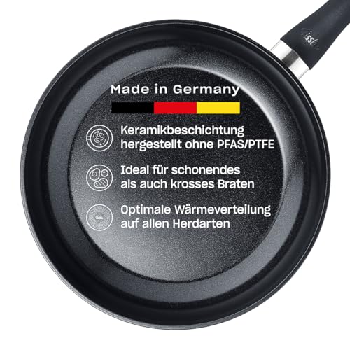 Fissler Essential Black/Aluminiumpfanne-beschichtet (28 cm) Keramik-beschichtet, Bratpfanne hergestellt ohne PFAS/PTFE, Induktion – MADE IN GERMANY