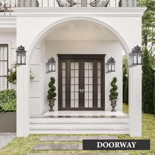 Image of Darkaway Outdoor Porch Lights Wall Mount, Outside Light Fixtures Sconces Wall Lighting with Water Ripple Glass Waterproof Exterior Lights for Patio Yard House Hallway Doorway Garage