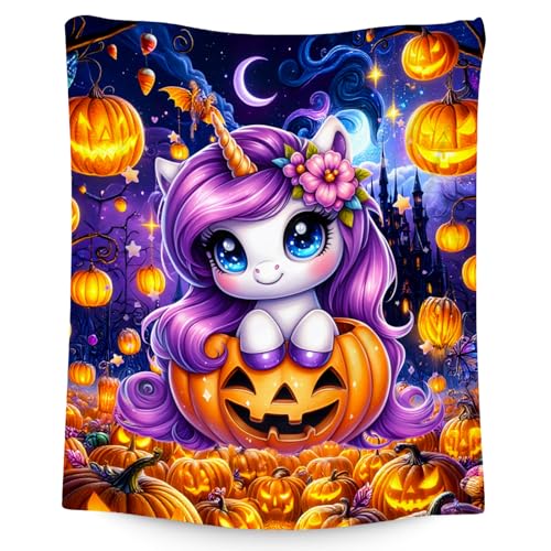 Halloween Blanket, Unicorn Blanket for Girls, Gifts for Kids, Cute Flannel Throw for Teens, 50"x60"