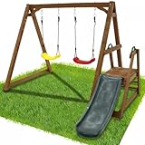 SSQUZA Kinder-Doppelschaukel, Outdoor-Schaukelgestell Aus Massivholz, Gartenschaukel, Stabile...