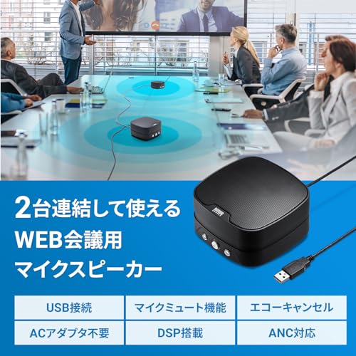 サンワサプライ スピーカーフォン WEB会議 小型 2台連結可能 マイク 有線USB接続 Skype・Zoom・Teams対応 MM-MC35N の商品画像 1