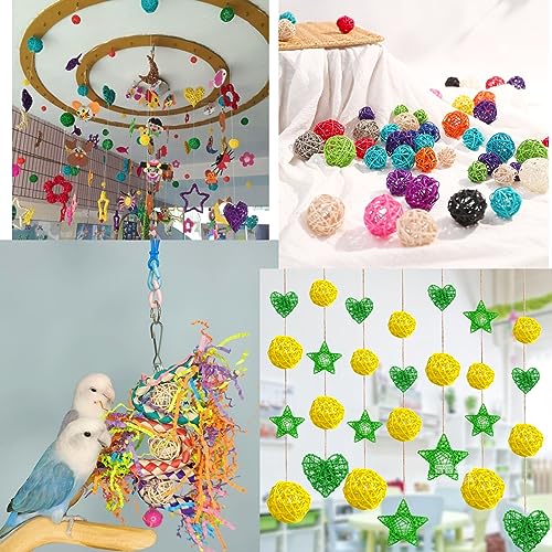 JZK Kleurrijke Rotan Ballen Vogelspeelgoed 3cm - Papegaai Parkiet Knagspeelgoed, Huisdier Kooi Knagspeelgoed Decoraties, DIY Accessoire voor Bruiloften, Huisfeest Decor - Afbeelding 6