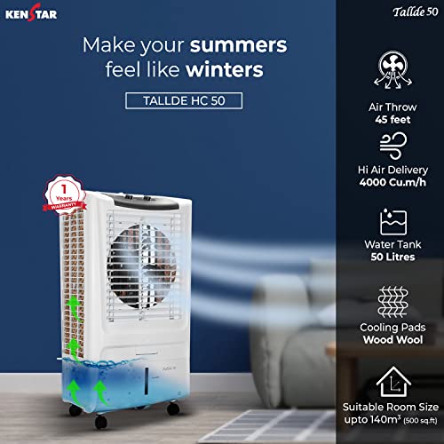 Image of Kenstar Tallde 50 Desert Air Cooler for Home - Inverter Compatible, Wood Wool Cooling Pads, Collapsible Louvers (50L, 170 Watts)