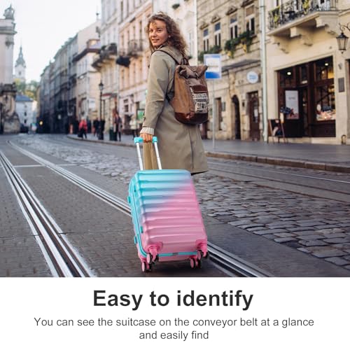 Karl home 28 Inch Checked Luggage, PC+ABS Hardshell Multicolor Check-in Suitcase with Spinner Wheels & TSA Lock, Lightweight Large Luggage for Travel - Gradient Pink & Light Blue2