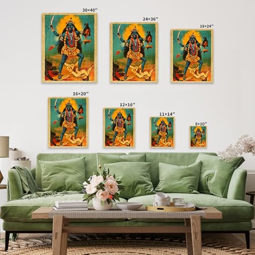 Image of Poster Master Kali Canvas - Retro Goddess Kali Print - Hindu Art - Mythology Gift for Men & Women - Indian Art - Wall Decor for Living Room, Bedroom or Dorm - Available in 8x10 to 30x40