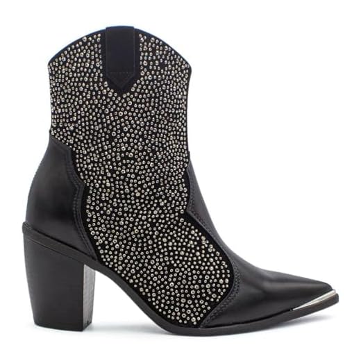 Bota Vizzano Feminina Western Salto Bloco Bico Fino Strass Preto 3070.111.27431.15745 33