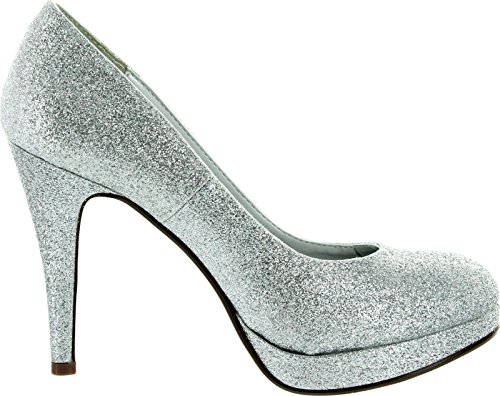 Delicious Womens Eiffel Glossy Closed Toe Dress Platform Pump Professional Women Stiletto Heel,Silver Glitter,6.52