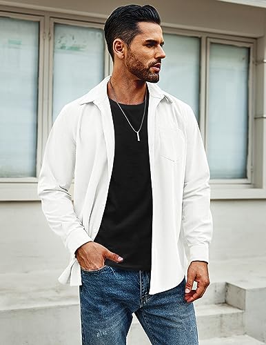 COOFANDY Men's Waffle Button Down Shirts Casual Long Sleeve Shacket Jacket with Pockets4