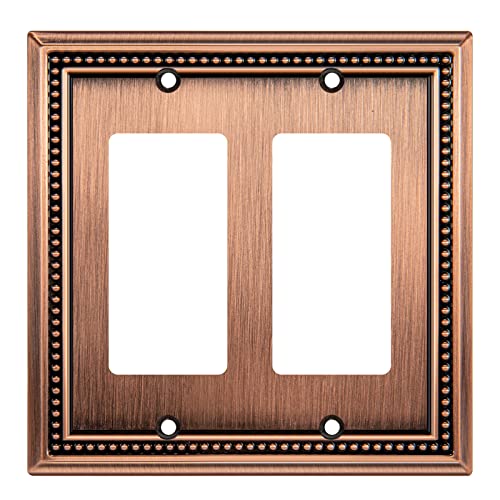 Image of Henne Bery Sunken Pearls Heavdy Duty Decorative Wall Plate Switch Plate Outlet Cover (Double Decorator, Antique Copper)