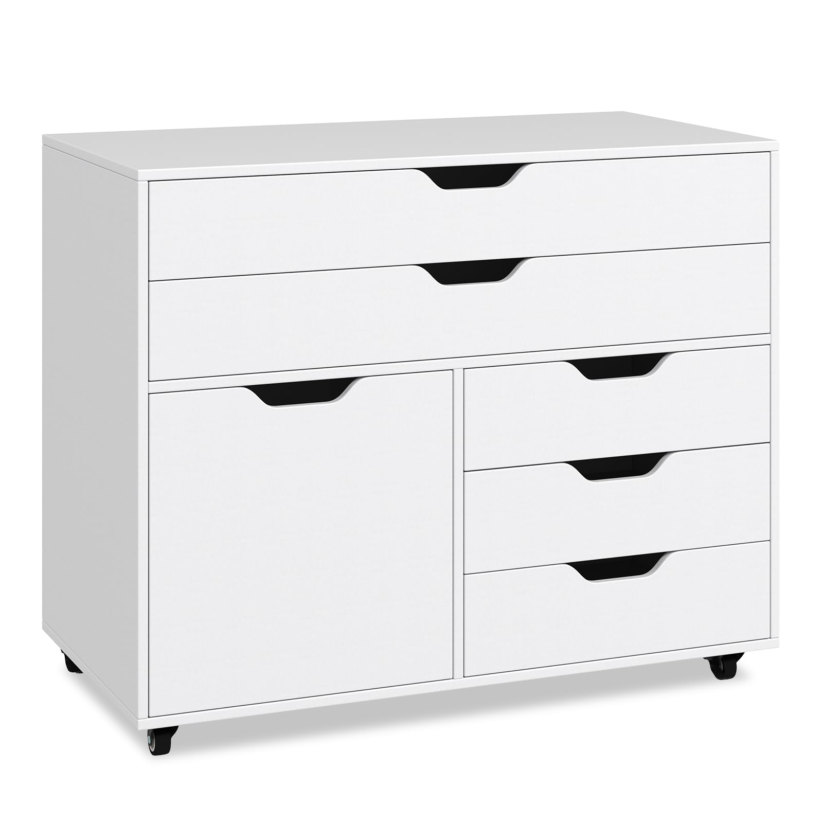 CASART Mobile File Cabinet, 5-Drawer Lateral Filing Cabinet with Wheels and 1 Door, Rolling Printer Stand Document Storage Unit for Home Office, Fits Files Letter, A4 Size, 77 x 40 x 64cm