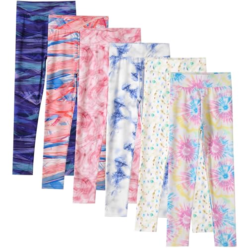 6 Pack Girls Printed Leggings High Waisted Yoga Pants for Girls Full Length Leggings Kids Stretchy Pants