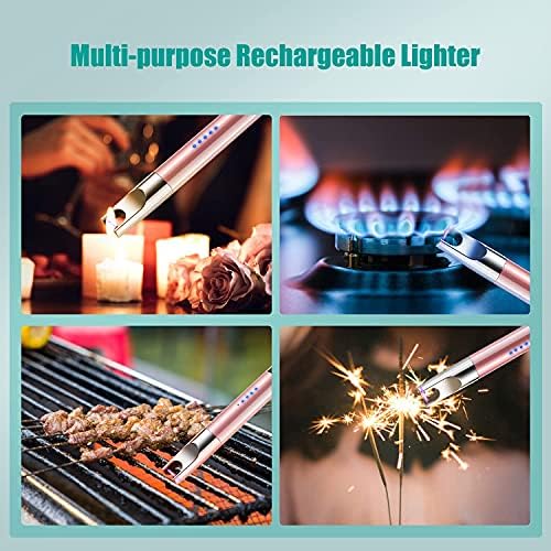 LcFun Candle Lighter 2 Pack Electric Lighters USB Rechargeable Long Lighter Windproof Flameless Arc Lighter for Candle, Fireworks, BBQ, Gas Stove, Grill (Green&Rose Gold)