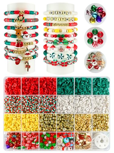 ClaBead 3200 pcs Christmas Beads for Bracelet Jewelry Making Kit Christmas Decorations Charms Bracelet Making Kit for Jewelry Making Varieties of Charms Jewelry Making Arts Crafts DIY Gifts