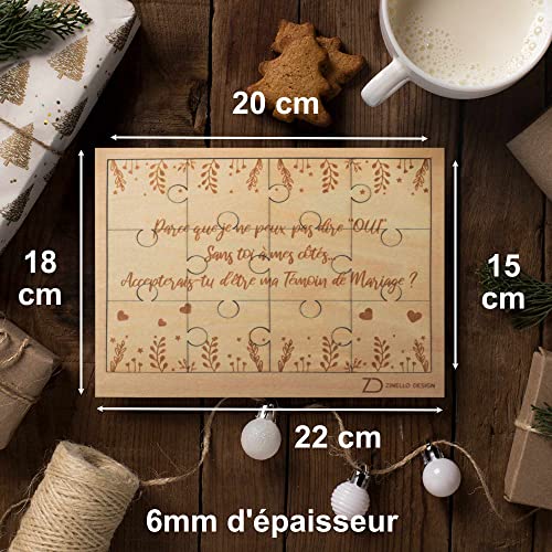 ZINELLO DESIGN - Puzzle aus Holz, Willst du mein Zeuge sein, originelle und personalisierte Geschenkidee, um Ihre Anfrage für Ihre Hochzeit zu machen, außergewöhnliche Ankündigung EVJF (mit Rahmen)