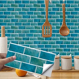 HORIWE Tile Stickers Marble Grid Self Adhesive PVC Waterproof Oil Proof DIY or Kitchen Bathroom Backsplash New Wall Stickers Home Decor 12x6 Inches (Blue, 30x15cm(12"x6") - 16PCS)