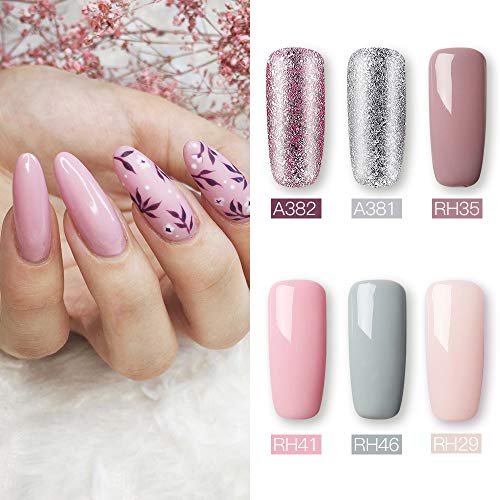 ROSALIND Gellack UV 15ml Set anfänger Gel Nagellack Rosa Glitzer Farben Pastell Hellgrau Kit Soak Off Gel Polish French… – Bild 3