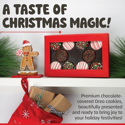 Image of Chocolate Covered Cream Filled Cookies by Chocolate Works, Gourmet Christmas Chocolate Gift Box, Milk Chocolate Coated Cookies, Holiday Gift Basket, 10 Premium Belgian Chocolate Treats