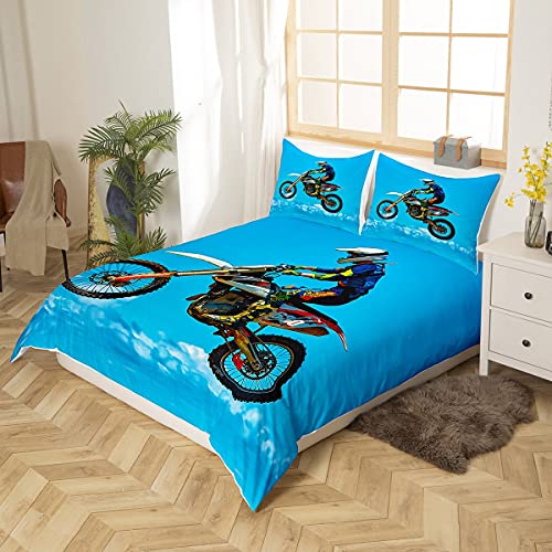 Miniatura 3 de Juego De Funda De Edred Motocross Racer 3d Dirt Bike Extreme Sports Juego De Ropa De Cama Nisnishombrescarreras De Motocicletafunda De Edred Azul Cielo Colecci Dormitorio 2 Piezas Individual