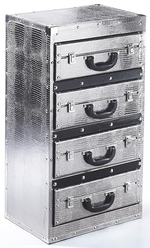 Kobolo Kommode Regal in Kofferoptik - silberfarben - 4 Fächer - Kunstleder und Holz - Wohnzimmer Esszimmer Büro