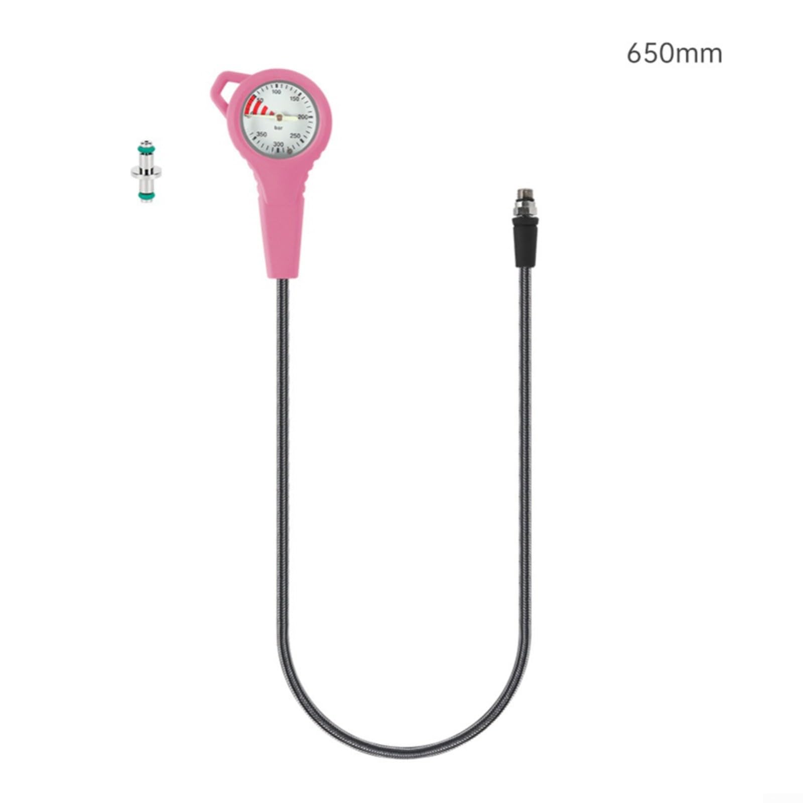 Manometro per immersioni subacquee, in fibra di carbonio, 300 bar, 7/16-20UNF, quadrante luminoso 65 cm, girevole a 360°, per cilindri di immersione, tubo SPG di ricambio (rosa)