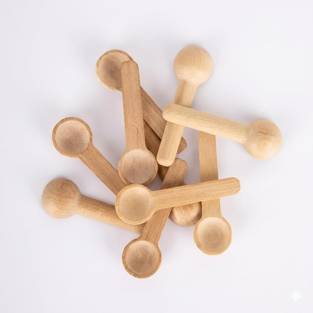 Uyt Life 6 Adet Mini Ahşap Baharat Kaşığı Seti - Doğal Kayın Ağacı Yuvarlak Uçlu Baharatlık Kaşığı, Tuz, Şeker Ölçeği - 7 cm Küçük Dekoratif Tahta Kaşık