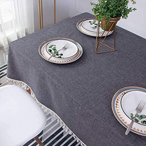 Nappe rectangulaire coton et lin 120x120 nappe à franges blanche - 2