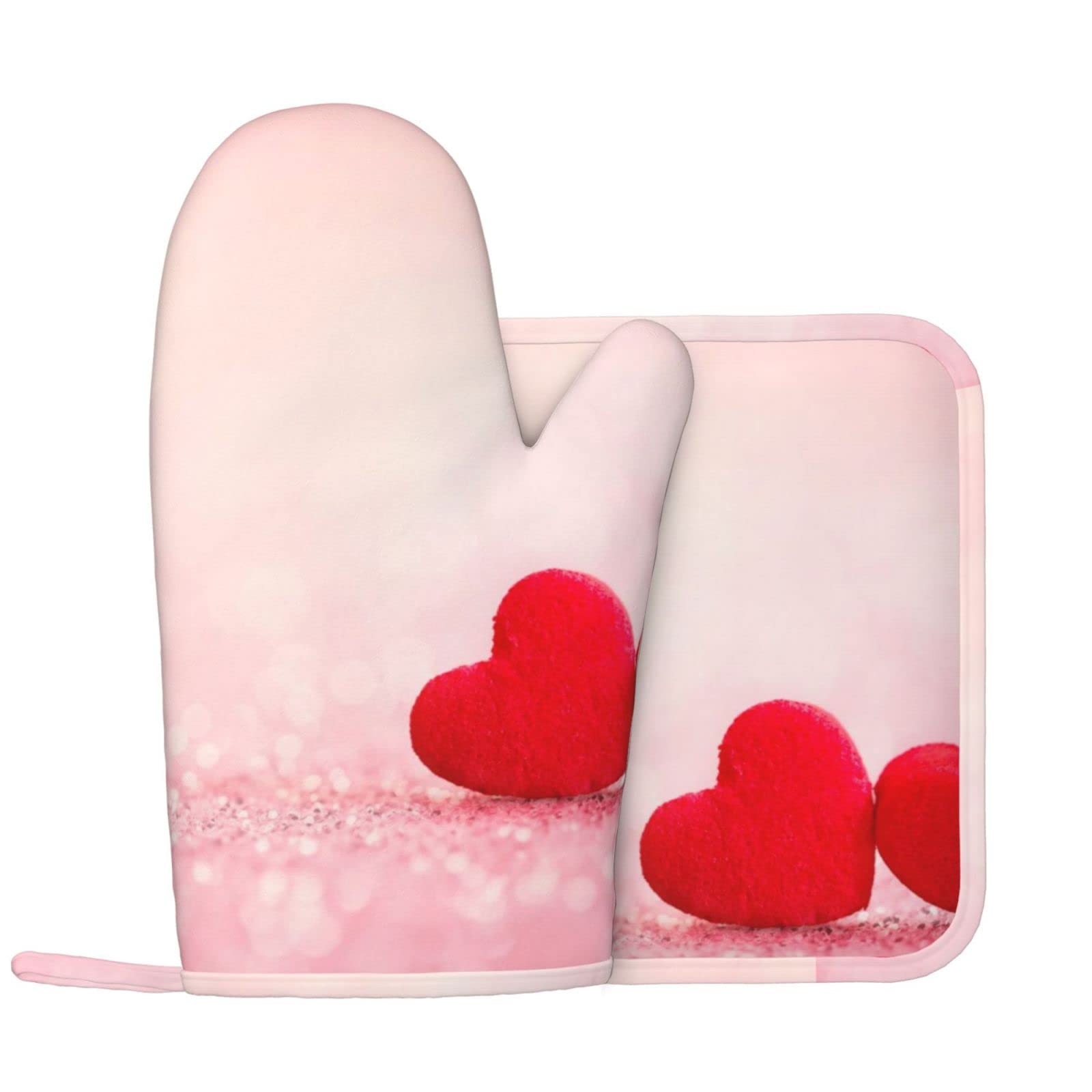 Set 4 Guanti Da Forno E Presine A Cuore Rosso - Termoresistenti 500°C, Antiscivolo, Per Cucina E Barbecue