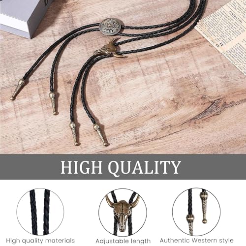 JOOTUEPOCorbata de cuero con cráneo de vaca, paquete de 2 corbatas bolo, disfraz de vaquero para hombre, en cuero vintage/hecho a mano, para accesorios de disfraz de Halloween/camisa de vaquero - imagen 2