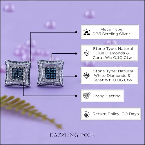 Dazzlingrock Collection Round White/Blue/Black Diamond Kite Shape Micro Pave Hip Hop Iced Out Studs in 925 Sterling Silver, Unisex Design Ladies, Mens Real Diamond Earrings4