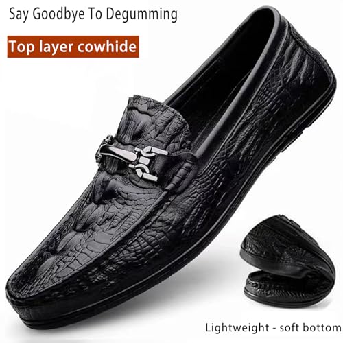 Men's Genuine Leather Loafers - Alligator Print Slip-On Dress Shoes with Anti-Slip Sole Round Toe Comfort for Business Casual Driving or Daily Wear3