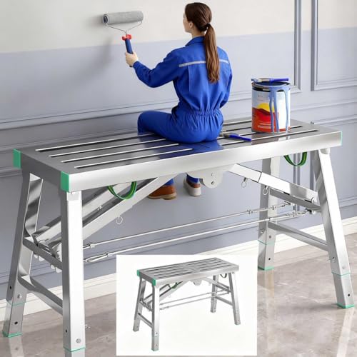 Andamio Ajustable Portátil, Plataforma de Trabajo Ajustable, con Capacidad de Carga de 400 kg, Altura Ajustable, para Limpieza de Techos,001,140 * 40cm