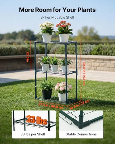 Image of VEVOR Walk-in Greenhouse, 78 inch x 39.4 inch x 78.7 inch Greenhouse for Outdoors with Window, PE Cover, 3-Tier Shelf, Roll-Up Zipper Doors, Walk in Green House Kit, Portable Plant Garden Hot House for Backyard